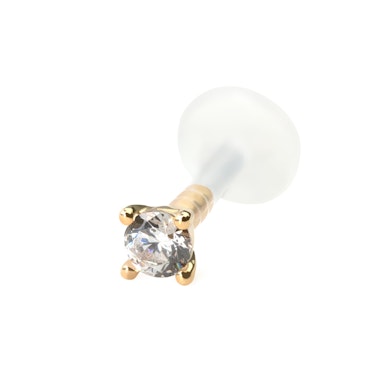 Labret en oro macizo de 14 quilates con brillante y barra de bioplástico