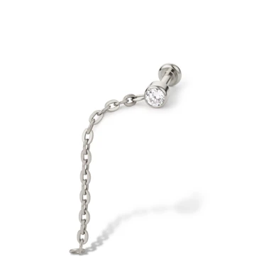 Delicado labret de titanio con piedra y cadena colgante