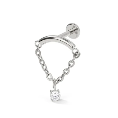 Labret con barra curvada y cadena con piedra colgante