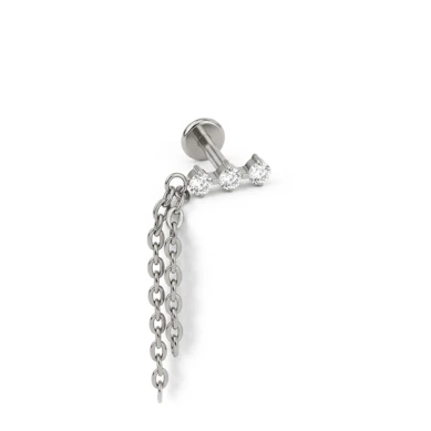 Labret de titanio con trío de piedras y cadena doble colgante