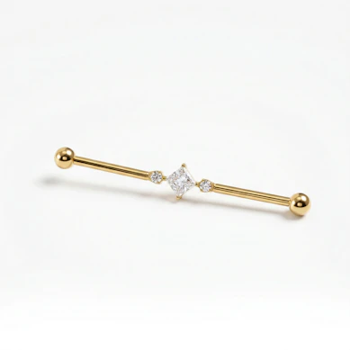 Barra industrial de titanio con una piedra cuadrada central