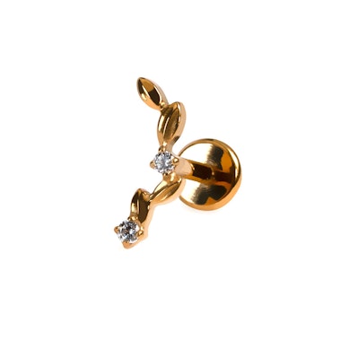 Labret de titanio con diseño curvado de hojas y pedrería