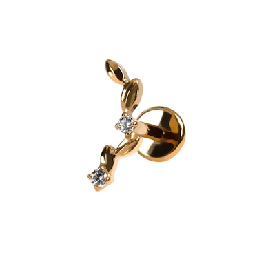 Labret de titanio con diseño curvado de hojas y pedrería