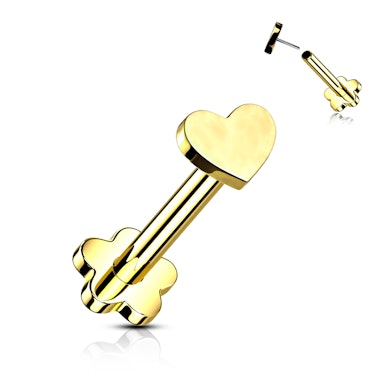 Labret de titanio con extremos de flor y corazón