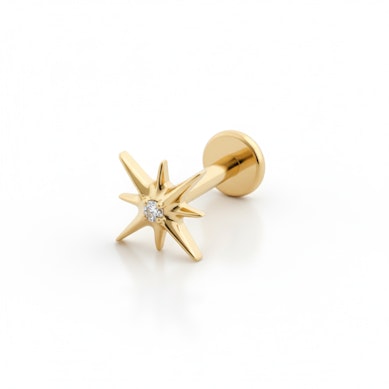 Labret de titanio en forma de estrella con piedra central