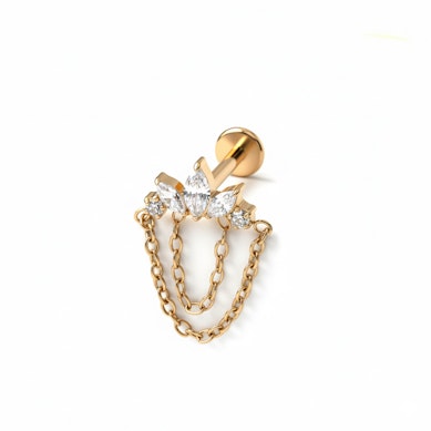 Labret de titanio con pedrería y cadenas