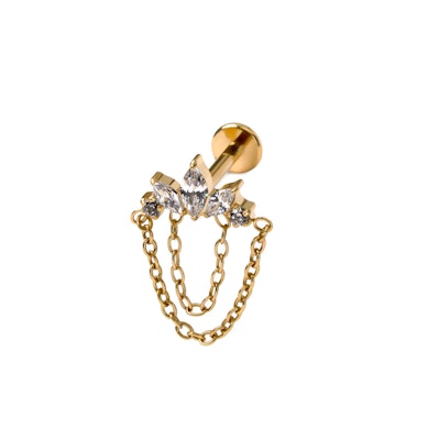 Labret de titanio con pedrería y cadenas