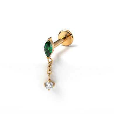 Labret de titanio con piedra esmeralda y colgante