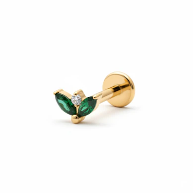 Labret de titanio con dos piedras esmeralda