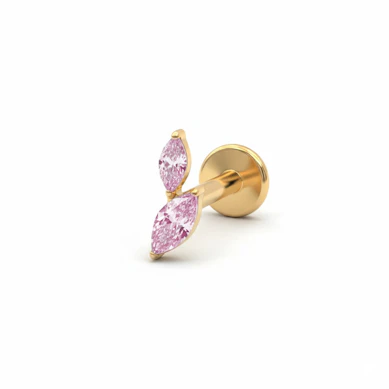 Labret de titanio con dos piedras corte marquesa