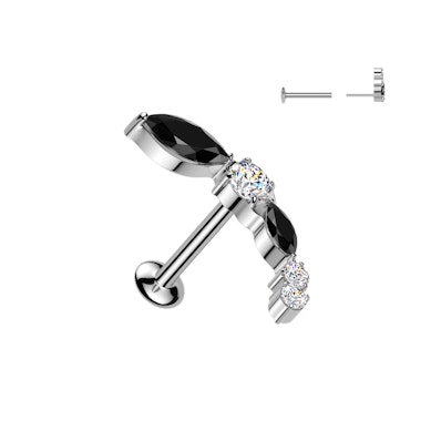 Labret curvado con pedrería negra y transparente
