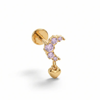 Labret luna de titanio con pedrería rosa