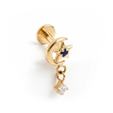Labret con luna y estrella con colgante de titanio