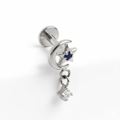 Labret con luna y estrella con colgante de titanio