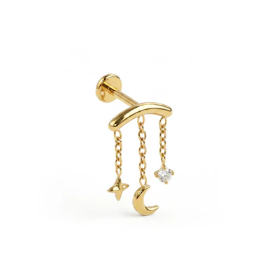 Labret de titanio para helix oculto con colgantes celestiales