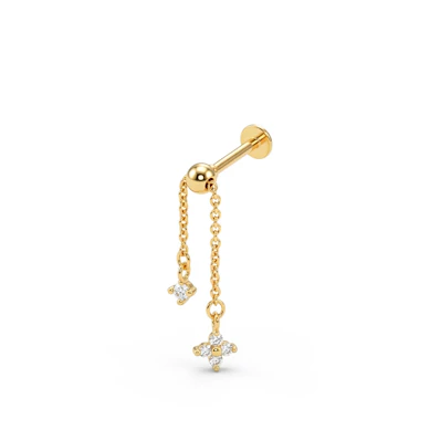 Labret de titanio con cadena móvil y florecilla