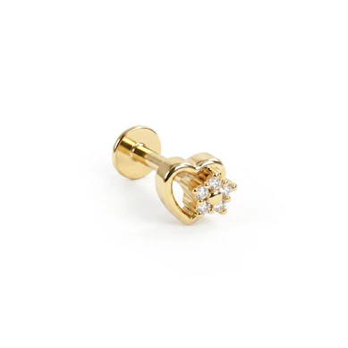 Labret de corazón de titanio con florecilla