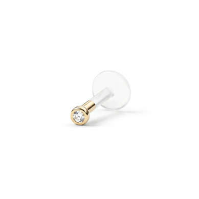 Labret con brillante de oro 14K y barra de PTFE