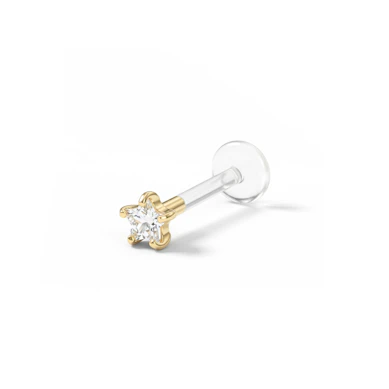 Labret en oro de 14 quilates con brillante en forma de estrella y barra de ptfe