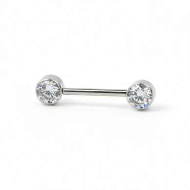 Piercing para el pezón de titanio sin rosca con brillantes engastados