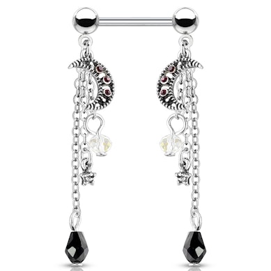 Piercing para el pezón con estrellas y lunas colgantes