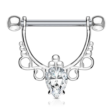 Escudo para el pezón con diseño de filigrana y piedra en forma de pera