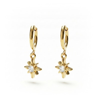 Par de aros huggie con colgante rayo solar