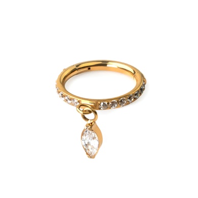 Aro clicker de titanio con piedras frontales y colgante en corte marquise