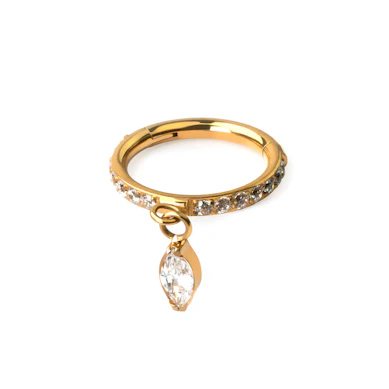 Aro clicker de titanio con piedras frontales y colgante en corte marquise