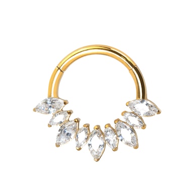 Aro clicker de titanio con piedras frontales en corte marquise