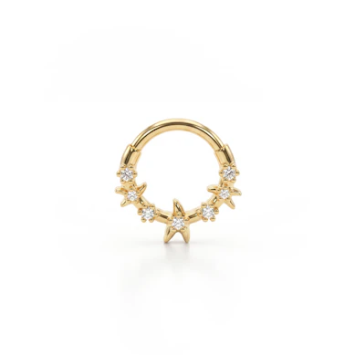 Aro de titanio con estrellas de mar orientado de cara