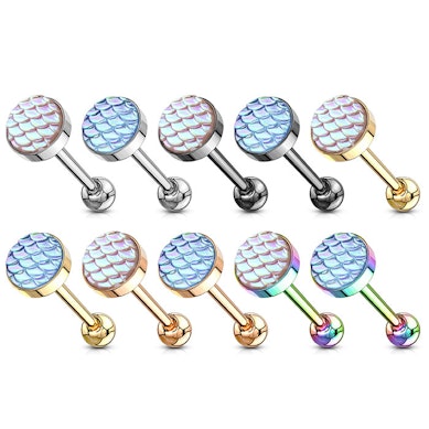 Piercing para la lengua con diseño de escamas tornasoladas