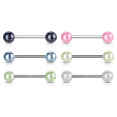 Pack con seis piercings para la lengua con bolas perladas