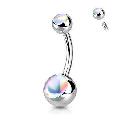 Piercing para el ombligo con piedra iridiscente doble