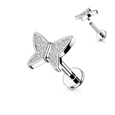 Labret con rosca interna y mariposa empedrada