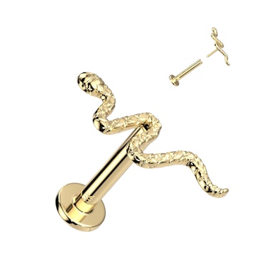 Labret push-in en oro de 14 quilates con serpiente detallada
