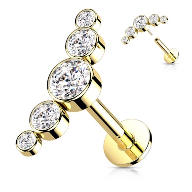 Labret push-in de oro de 14 quilates con 5 brillantes redondos