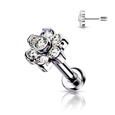 Labret push-in de titanio con flor de brillantes