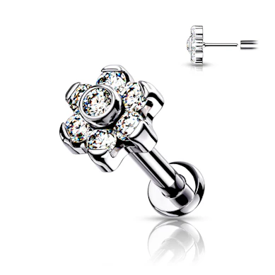 Labret push-in de titanio con flor de brillantes