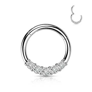 Aro con bisagra en acero quirúrgico con cinco brillantes
