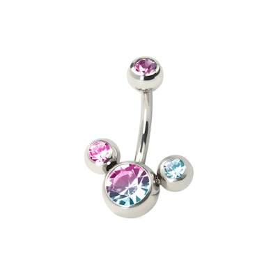 Piercing para el ombligo con cuatro brillantes en diferentes colores