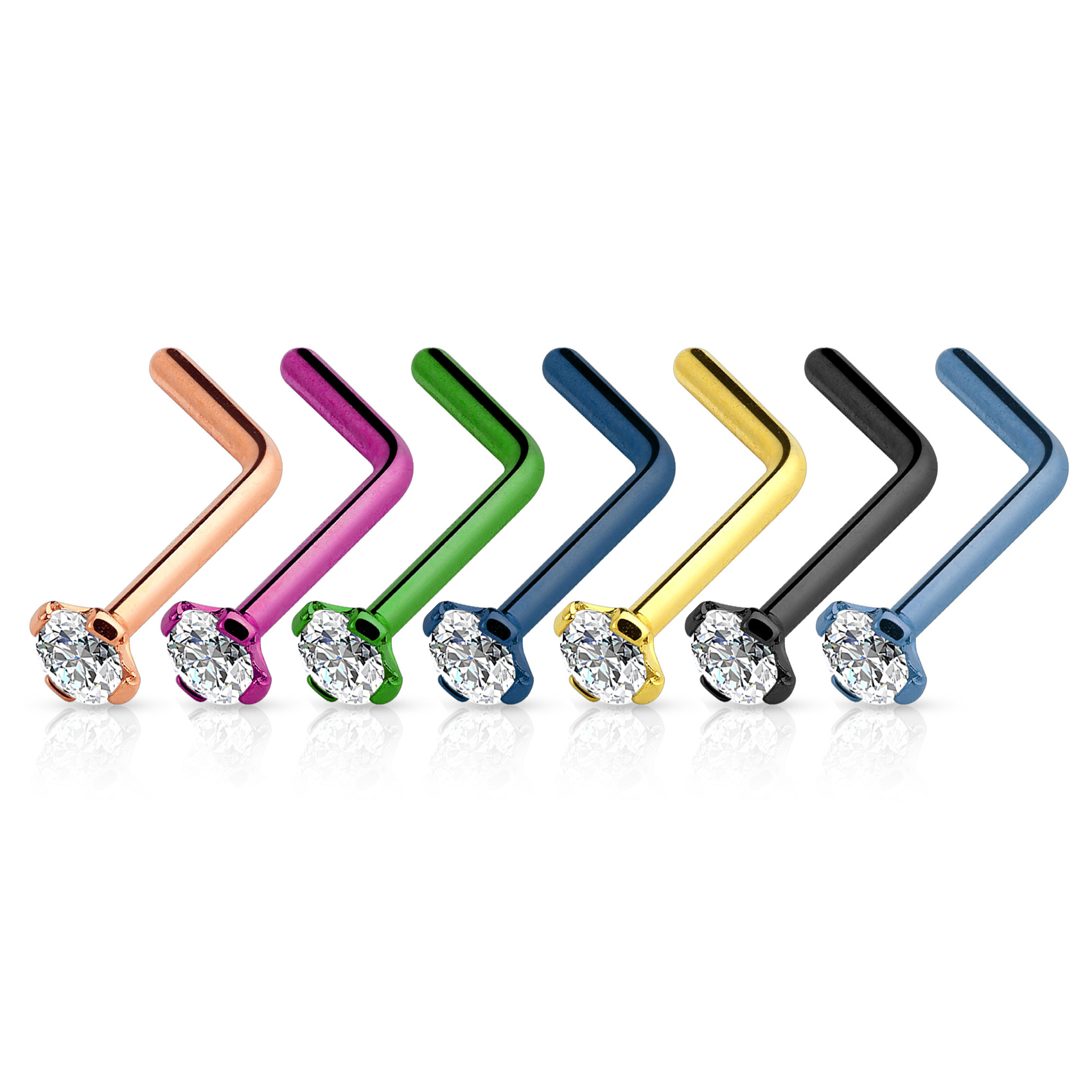 Barra para la nariz en forma de L con piedra engastada