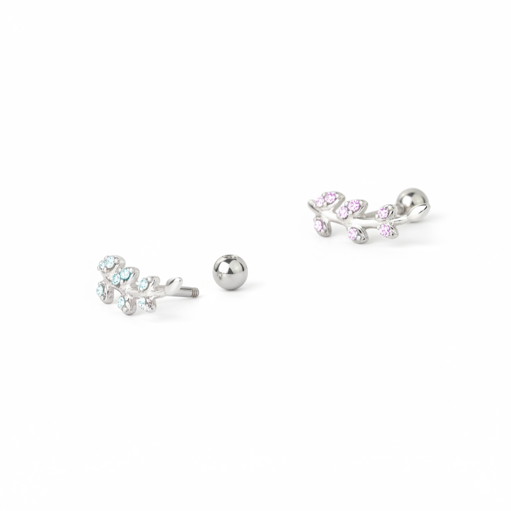 Pendiente para la oreja con hojas de brillantes