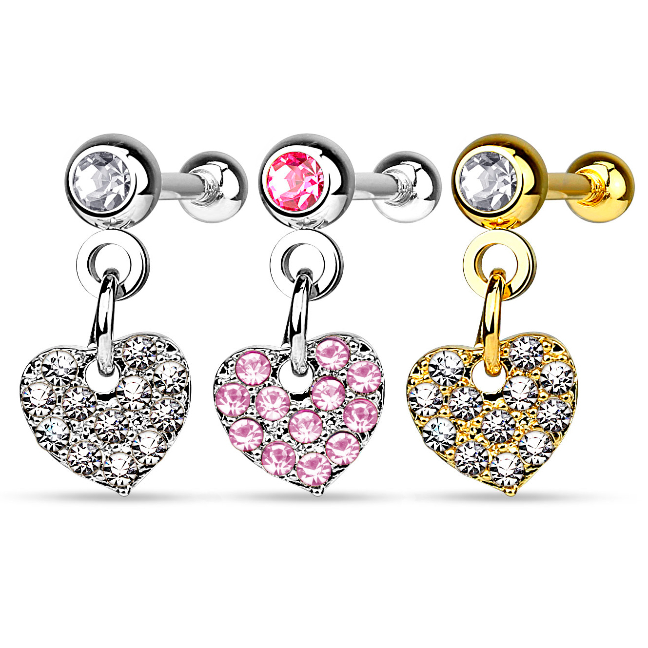 Piercing para la oreja con colgante de corazón brillante