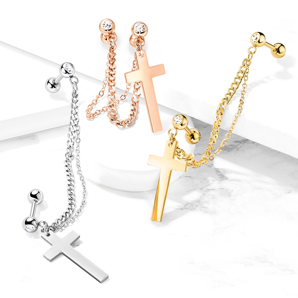 Conjunto de barras con piedras de cristal y cadenas con cruz