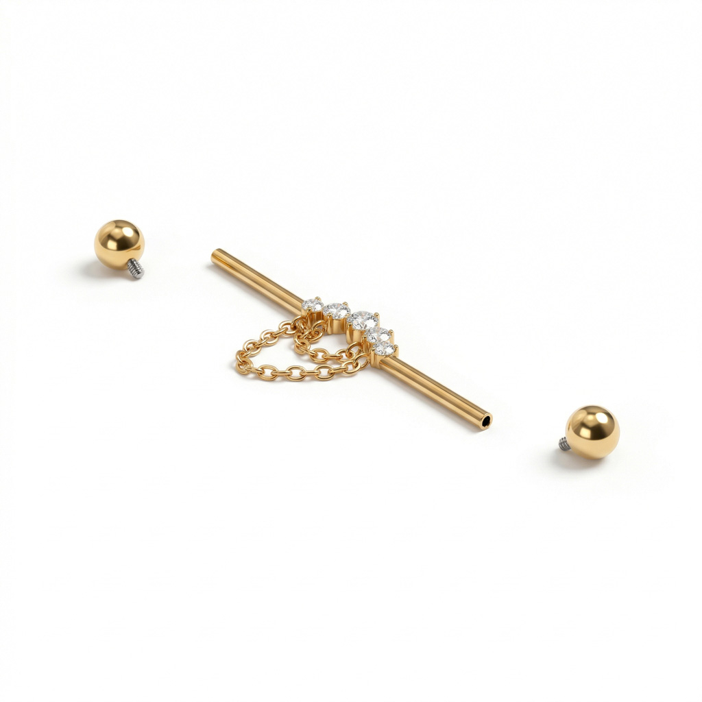 Barra industrial de titanio con pedrería y cadenas