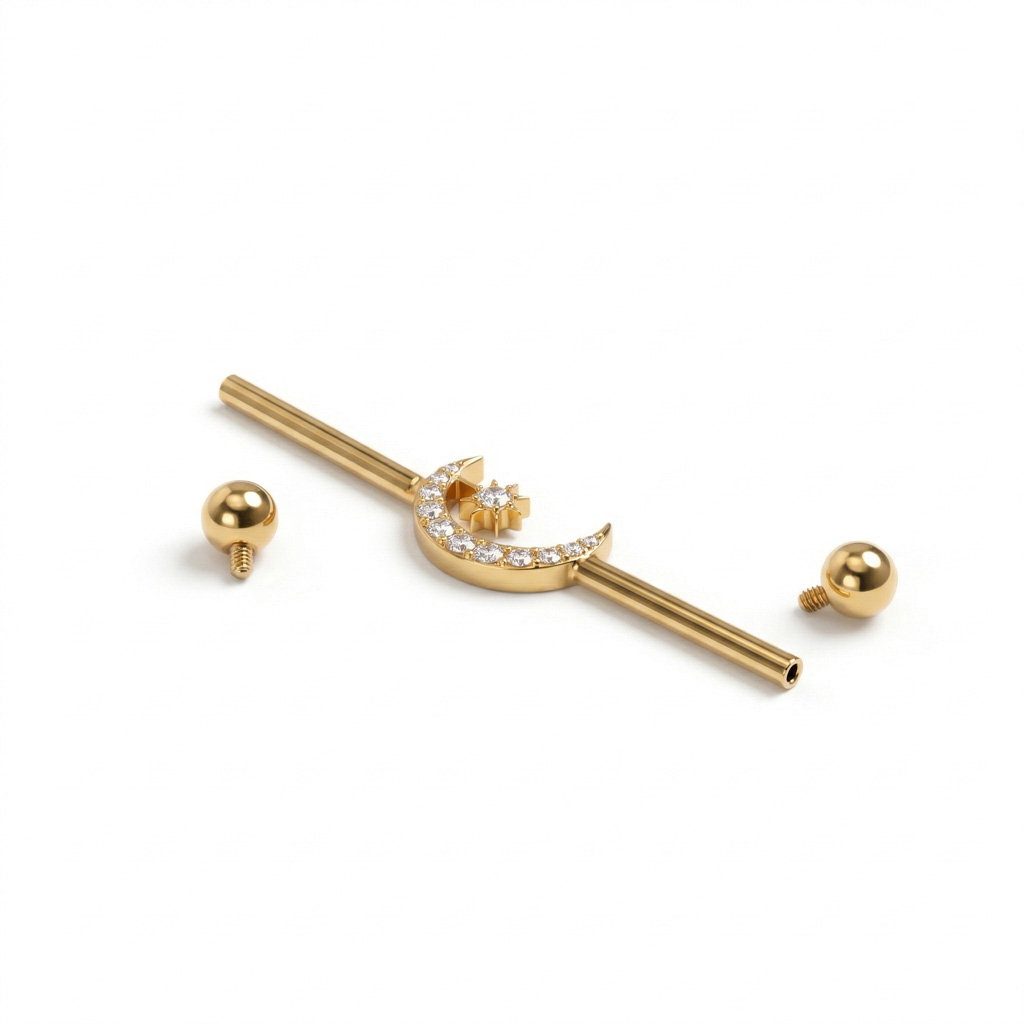 Barra industrial de titanio con luna y estrella central