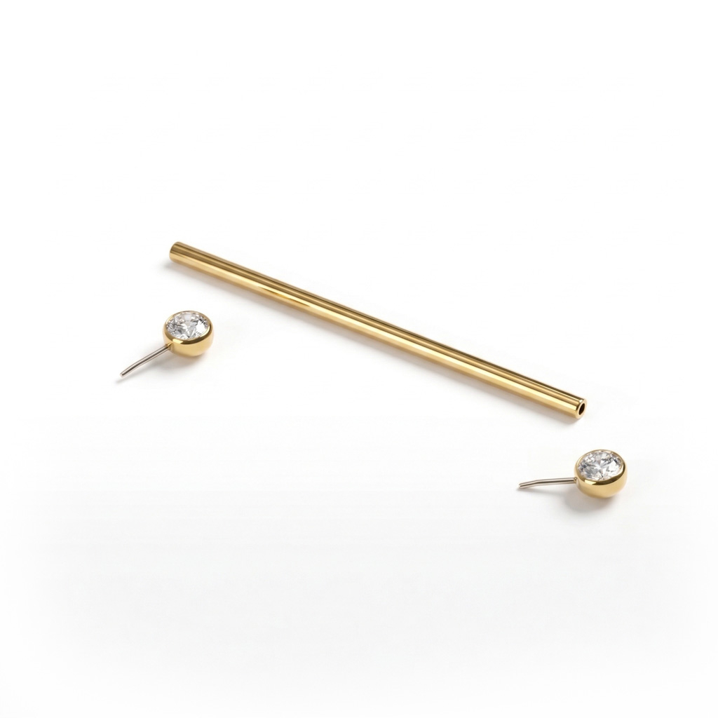 Barra industrial de titanio con piedras engastadas en bisel