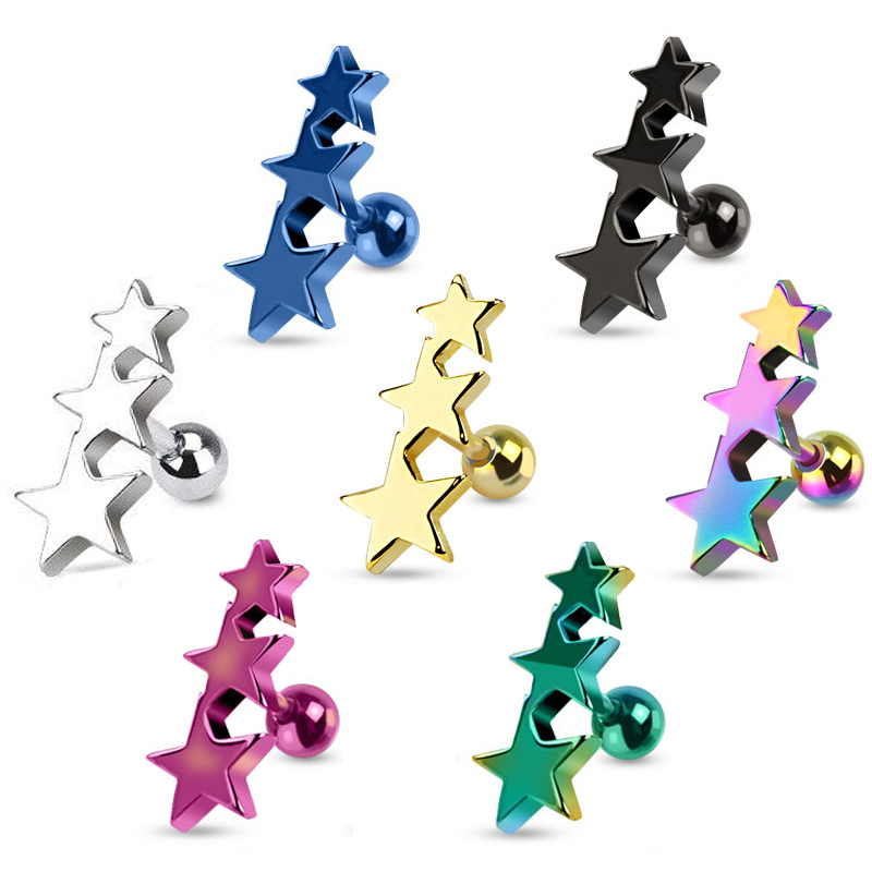 Barra para la oreja con tres estrellas
