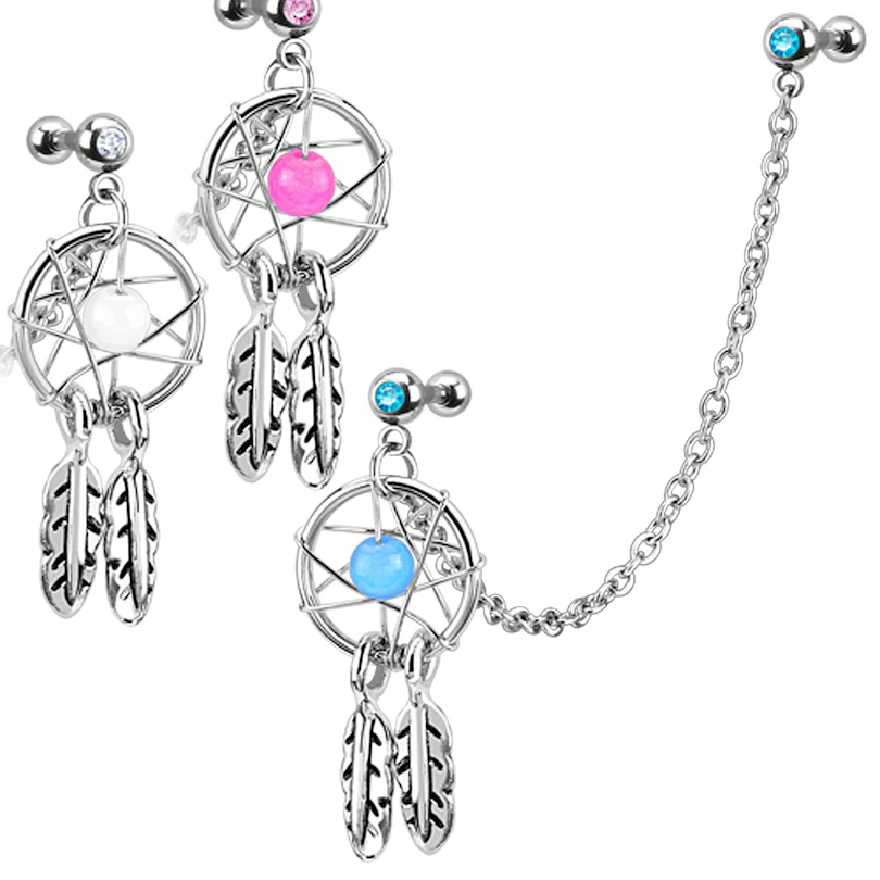 Piercing para la hélice y el trago de atrapasueños con plumas